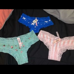 2 Victoria Secrets Cheeky Underwear and 1 Pink Brand Cheeky Underwear Bundle